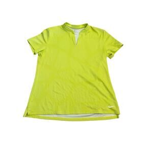 Nike Dri-Fit Women’s Training Top Neon Yellow Short Sleeve Split Neck Size L